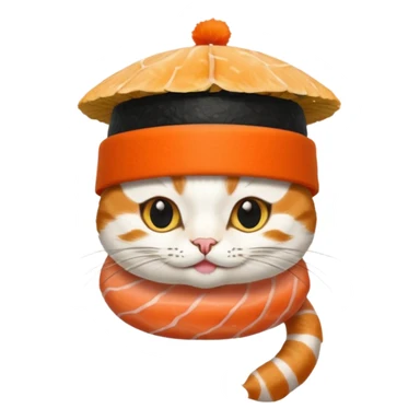 cat wearing a hat made out of sushi sticker