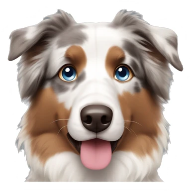 australian shepherd dog with blue eyes, a pink and brown nose, and a white and brown colored fur sticker