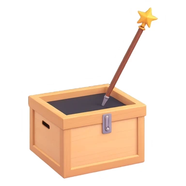 a 3D emoji style icon of a wooden box with a magic wand on top sticker