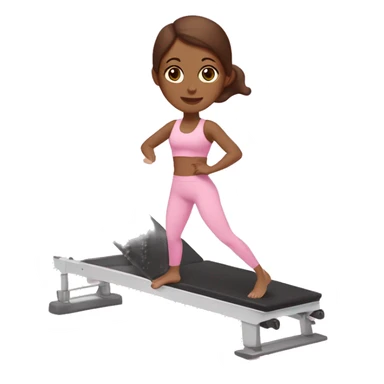 White skin girl with brown hair and brown eyes doing Pilates in a pink workout set on a Pilates machine  sticker