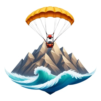 A bold emblem featuring a combination of symbols representing various extreme sports, like a mountain peak, a parachute, and a wave. The design is dynamic and sharp, capturing the thrill and adventure of extreme sports, with a strong, energetic vibe. sticker