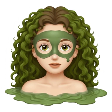pale white girl with long brown curly hair green spa mud mask sticker