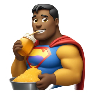 overweight Superman eating a pot of honey as if he was Winnie the Pooh sticker