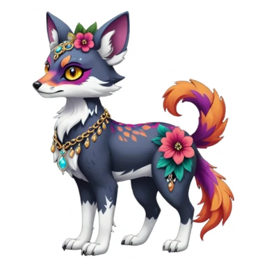 Multicolored dark edgy spooky hot badass realistic floral exotic Falvie-Fionbri-animal, full body, wearing jewelries sticker