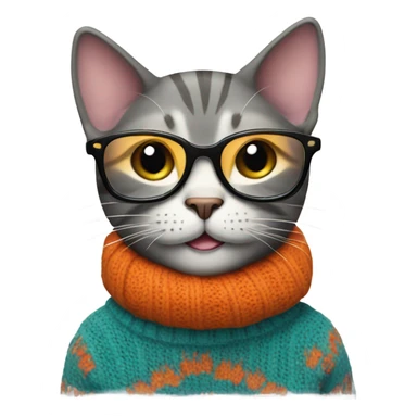happy cat wearing a sweater and glasses sticker