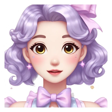Gorgeous pastel anime style lady with blushing face with sparkly bow tie  cottagecore fairycore pastelcore shiny colorful pearly petite simplistic aesthetic trending style sticker