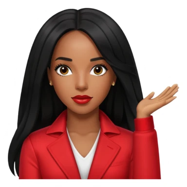 Kelly Rowland from Destiny's Child with long jet black hair, red outfit sticker