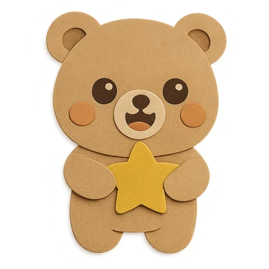 Apply the exact paper craft visual effect as shown in the reference image to the cute little bear. Keep all bear features, pose, and colors unchanged: soft pastel brown, happy open-mouth smile, round face, big sparkling eyes, round ears, chubby body, extremely soft and cute expression, clean lines. Ensure the background is transparent. sticker