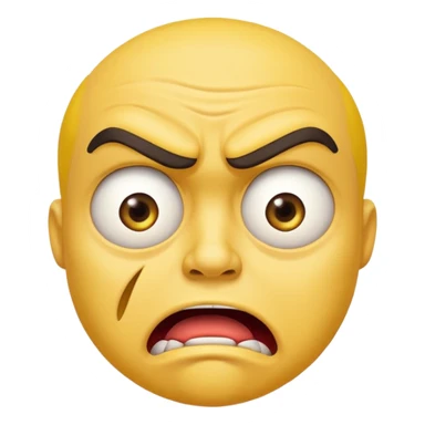A Classic emoji, yellow character. Extreme disgust/ confusion. One eyebrow raised, one eyebrow lowered in anger. With a deep sneer on the mouth. sticker