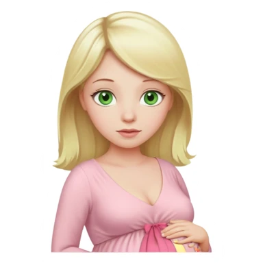 blond pregnant woman in pink pale dress with green eyes sticker