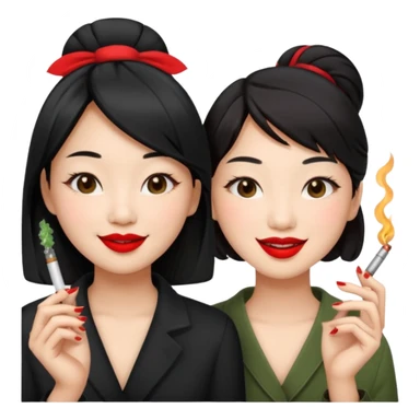 make me an image of two asian girls smoking a weed joint  sticker