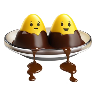 1 Chocolate quenelle and 1 vanilla quenelle on ornated glass plate with 3 small drops of yellow sauce sticker