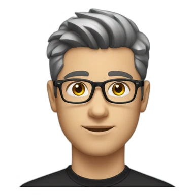 22 years old Caucasian male wearing black polo and silver glasses with black quiff haircut sticker