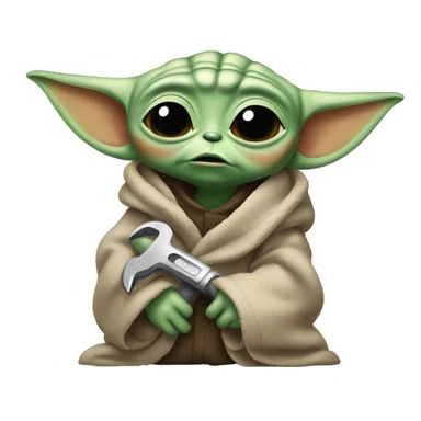 Baby Yoda  with a wrench and tired expression. tired from long repair, wipes the sweat off his face. sticker
