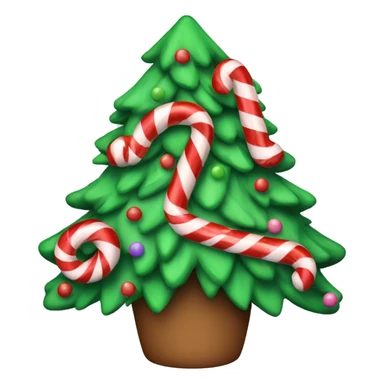 A Christmas tree with candy canes sticker