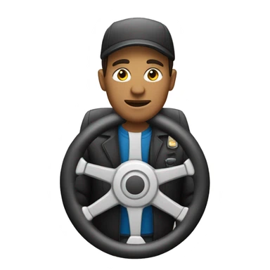 van driver with steering wheel sticker