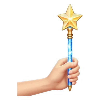 hand holding a glowing magic wand with sparkles and magical glow sticker