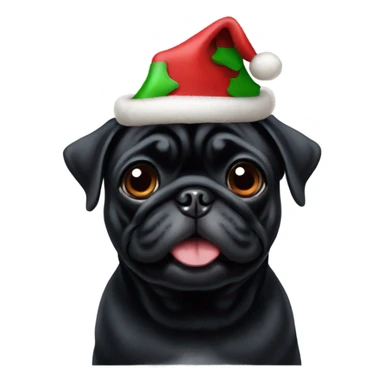 Black pug with Christmas hat sticker