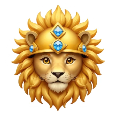 Lion with helmet shaped like the sun with a blue diamond shaped gem in the middle with fire powers that can fly sticker