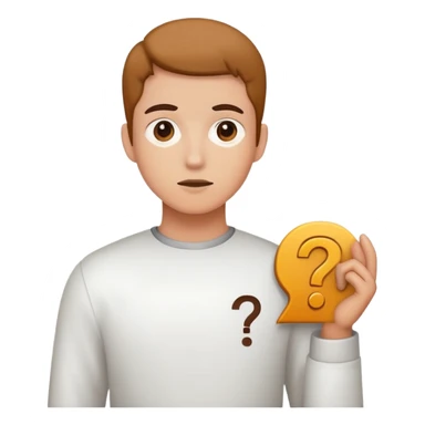 young character standing with a small help icon or question mark above their shoulder sticker
