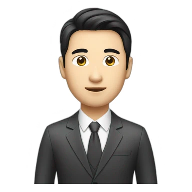 Male investment manager in professional clothes, black hair, asian, with a laptop sticker