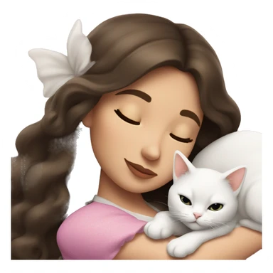 brunette Sleeping beauty girl with white kitty sticker