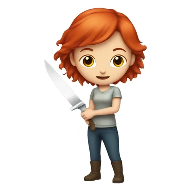 A red-haired girl with a knife sticker