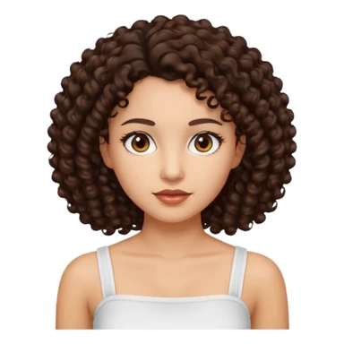 Woman with light skin and dark brown eyes and dark brown curly hair and white tube top sticker