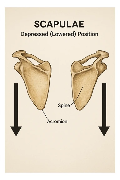 Scapole che vanno in giù depresse, viste anatomicamente. Fallo capire magari con frecce in basso sticker