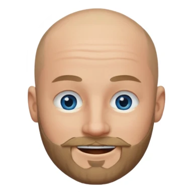 Shaved head with dark blonde beard and blue eyes with mouth closed smile sticker