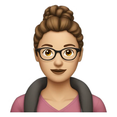 woman with brown hair bun and glasses sticker
