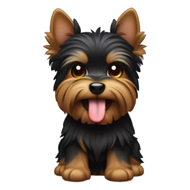 black and brown yorkshire with the tongue and a gift sticker