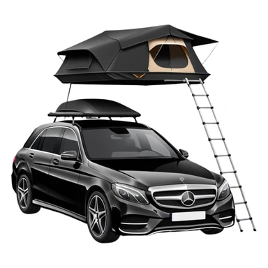 black Mercedes-Benz car with roof tent sticker