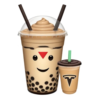 Boba tea in tesla, without a person and with the tesla logo keep the boba tea like that and make it the car and the boba tea how it was and the boba tea more without a face just a little smaller to go on pinterest sticker