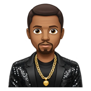 Keith Sweat (b.1961) with dark brown hair, black sequin jacket, black shirt with necklace sticker