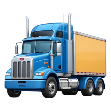 blue Peterbilt truck hauling a trailer, front angle, emoji style sticker