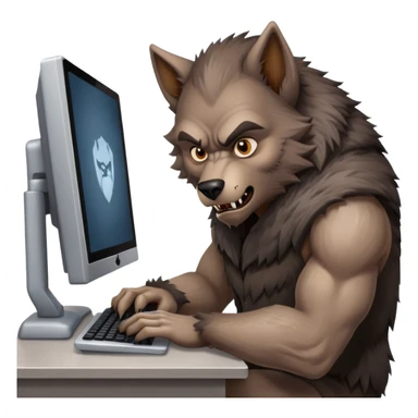 Werewolf calmly typing at computer sticker
