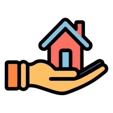 A hand holding a small house, minimalist logo for homelessness support sticker