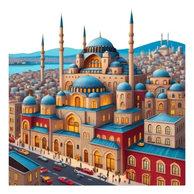 Cinematic Realistic Istanbul Pop Culture Emoji, depicted with a vibrant portrayal of the bustling cityscape rendered with lively textures and energetic, urban lighting. sticker