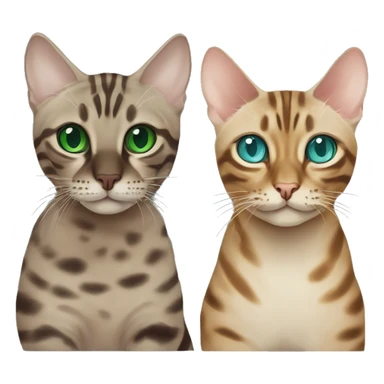 Seal Bengal cat with Blue eyes + charcoal Sepia bengal cat with Green eyes sit Next to each other  sticker