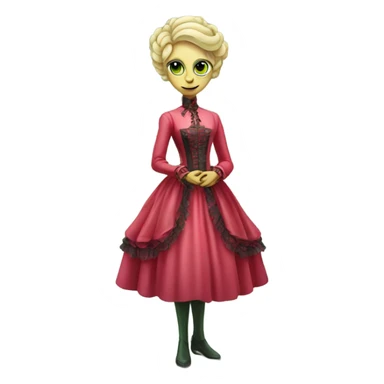 galora "green blonde alien woman"  in red pink Victorian dress elegant, full body sticker