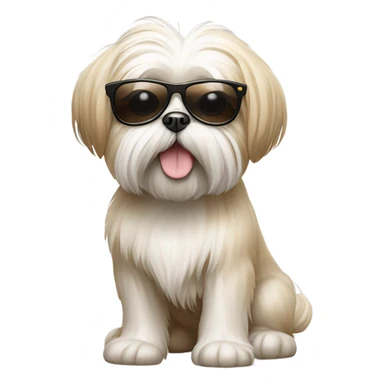 Maltese shiz tzu happy dog beige and white, wearing sunglasses sticker