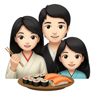 czarnowłosa ksieżniczka w dlugich wlosach je sushi z chłopakiem o czarno brązowych włosach i są zadowoleni i są nastolatkami i te włosy są lekko krecone i chłopak ma włosy do wysokosi nad brwiami sticker