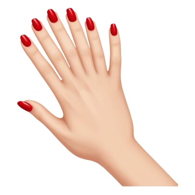 A woman's hand with red nail polish sticker