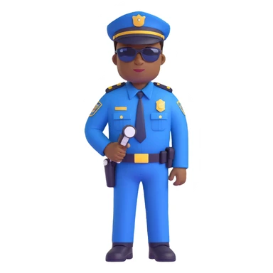 african american policeman, dark blue police uniform, brown sunglasses, no hat, minimal background sticker