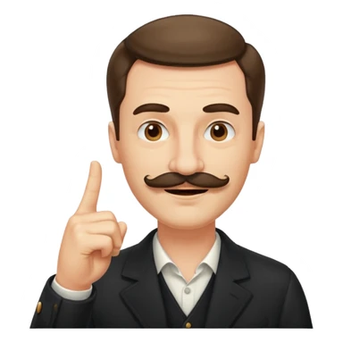 un uomo baffuto spocchioso con il dito alzato e con sguardo compiaciuto da chi la sa lunga con sopacciglio alzato e sorriso sticker