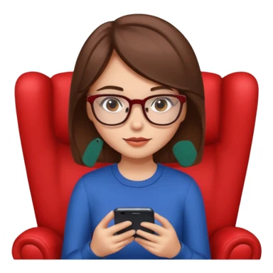 Menina de cabelos castanhos e óculos sentada numa poltrona olhando o smartphone  sticker