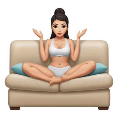 hypereal fullbody kim kardashian in undies lying on couch comfy in yoga pose missionary holding her legs up with hands sfw sticker