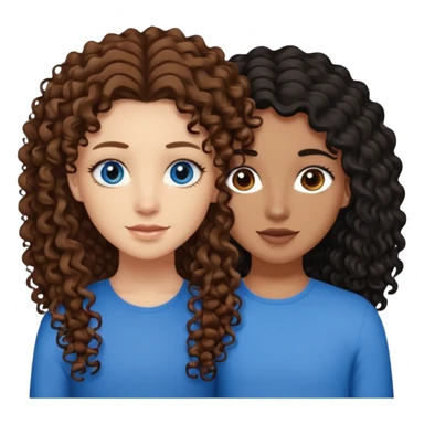 Two best friends .bestie 1: beige skin with brown long hair and blue eye. Bestie 2:mixed race skin with curly black hair and brown eye sticker