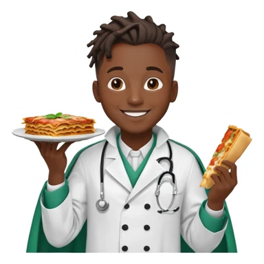  High fade ponytail dreadlock male black hair dark skin smiling doctor and nigerian cape eating lasagna  sticker